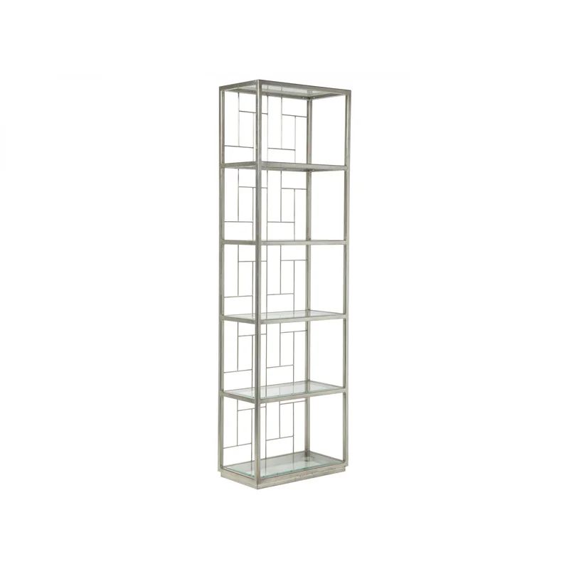 Tall Silver Iron Etagere with Glass Shelves