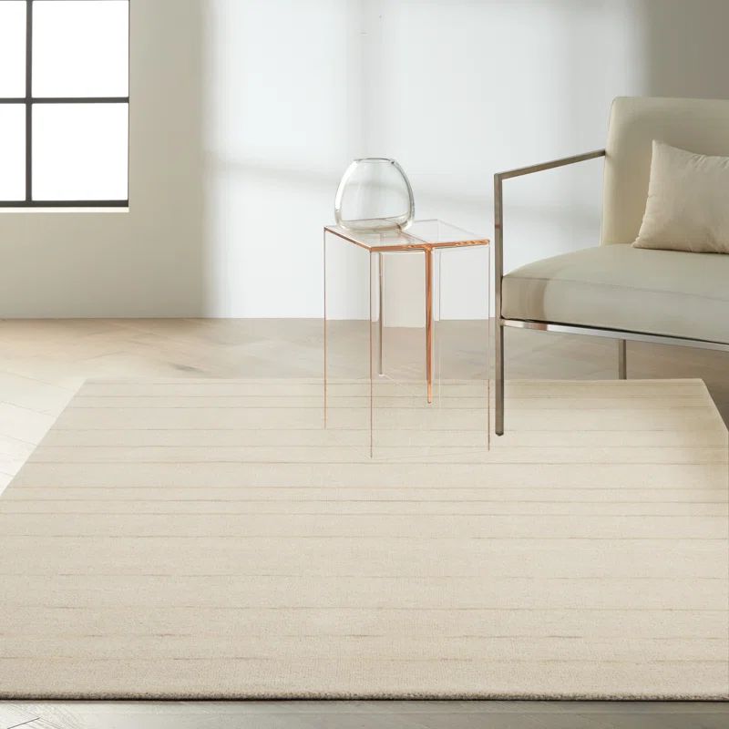 Handmade Ivory Wool Stripe Rug 8' x 10'