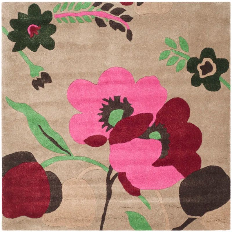 Handmade Multicolor Tufted Wool Square Rug 59"