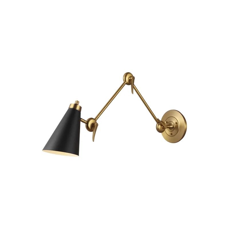 Signoret Burnished Brass 30'' Swing Arm Sconce with Black Shade