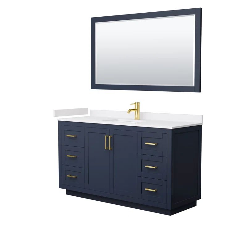 Miranda 60" Dark Blue Freestanding Single Bathroom Vanity with White Cultured Marble Top