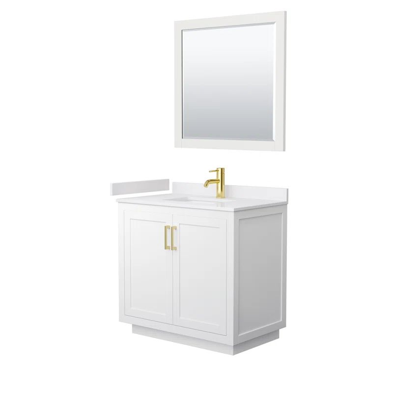Miranda 36" White Bathroom Vanity with Marble Top and Mirror