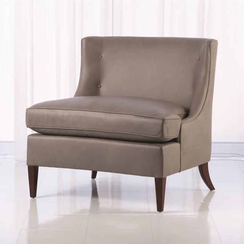 Severn Gray Genuine Leather Cushioned Side Chair with Solid Alder Wood Legs