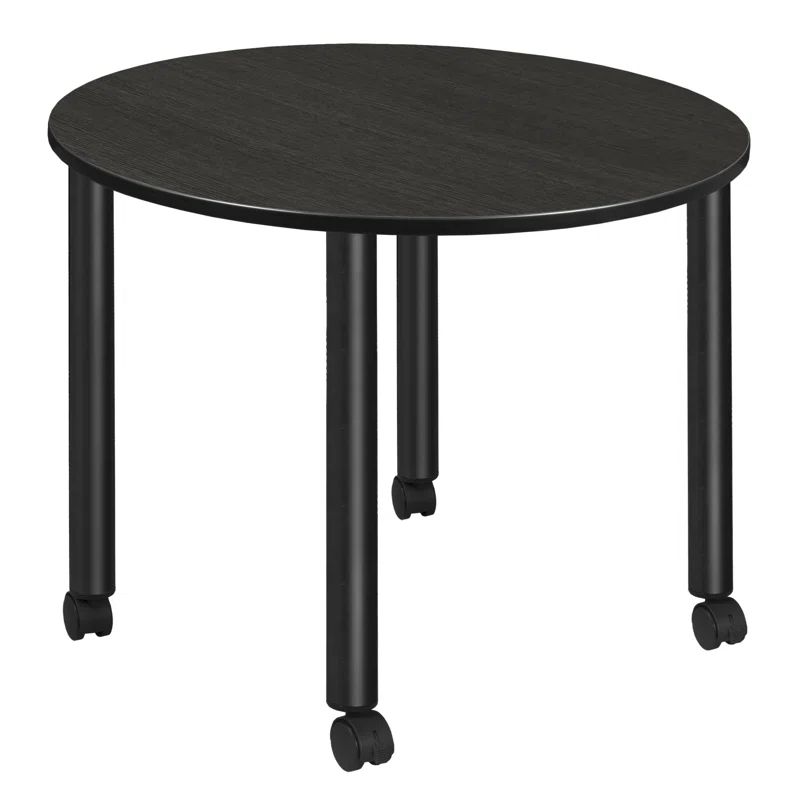 Ash Grey & White 48" Round Mobile Dining Table with Locking Casters