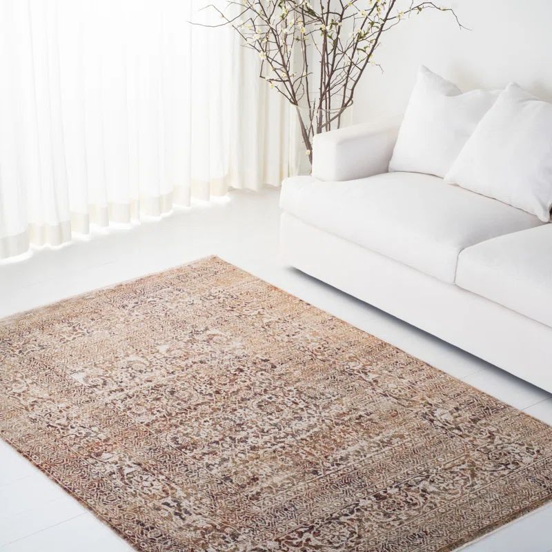 Pascal Ivory and Brown Synthetic Vintage Area Rug, 9'9'' x 13'