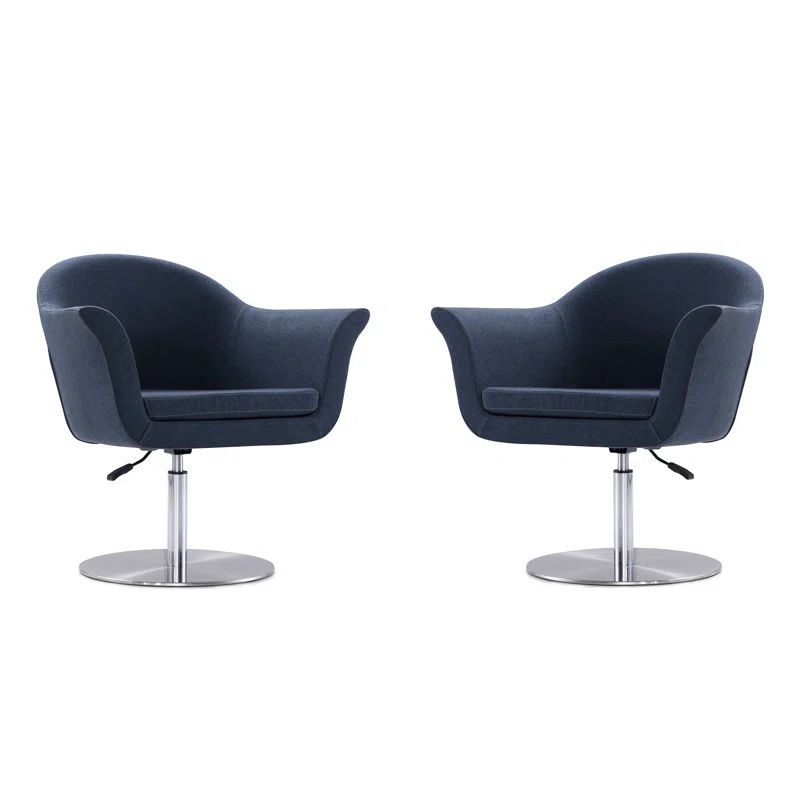 Smokey Blue Polyester Swivel Accent Chair with Brushed Metal Base