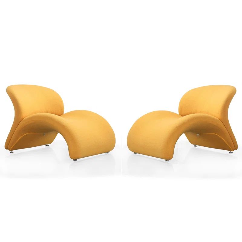 Geometric Yellow Metal Accent Chair with Wool Blend