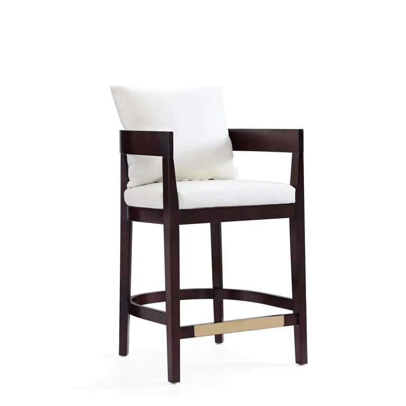 Manhattan Comfort Ritz Ivory Leather and Dark Walnut Wood Counter Stool - Set of 3