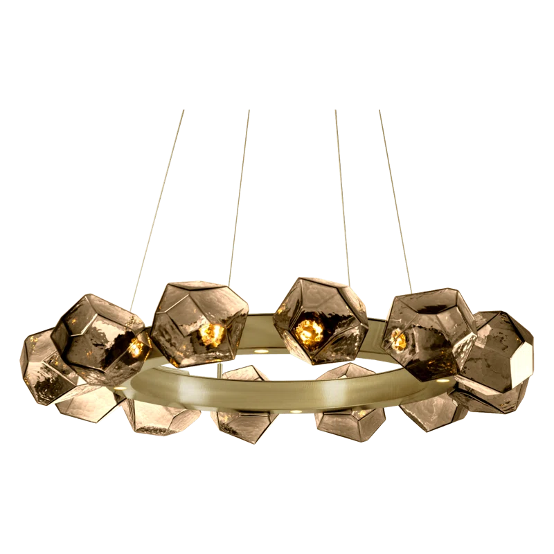 Gem Radial 36" Gilded Brass Drum Chandelier with Bronze Shades