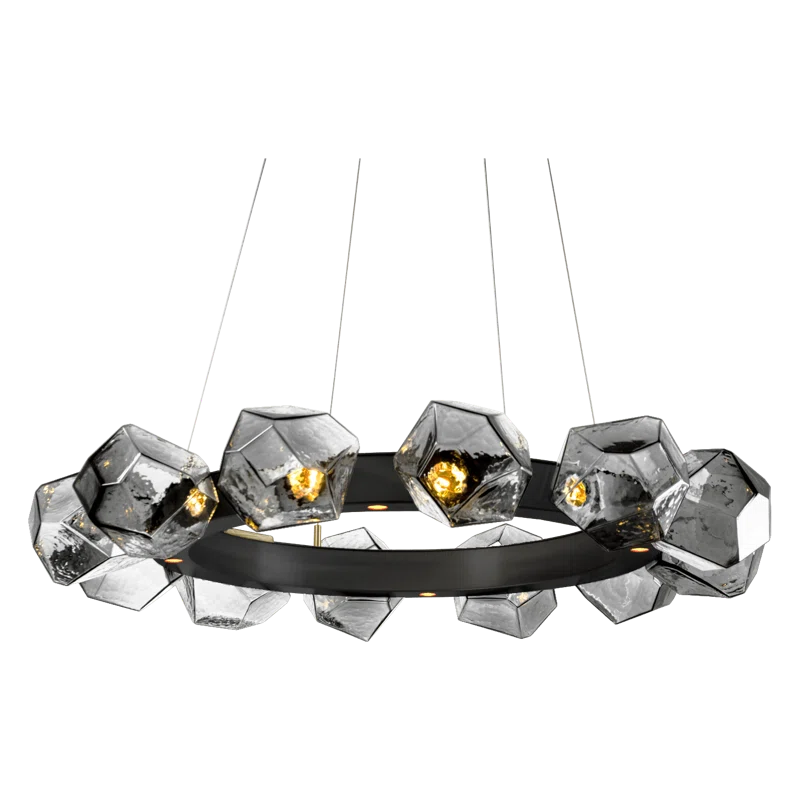 Matte Black 36" Drum Pendant with Handblown Glass Shades