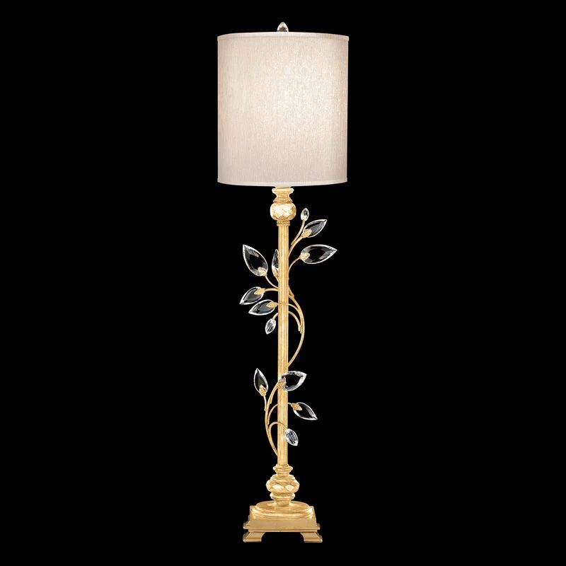Crystal Laurel Gold Leaf Cylinder Buffet Lamp with Faceted Leaves