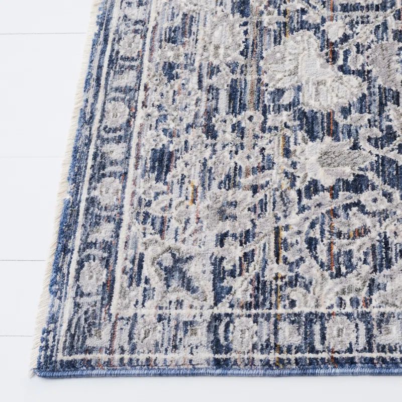 Elegant Light Blue and Ivory Synthetic 4' x 6' Hand-Knotted Rug