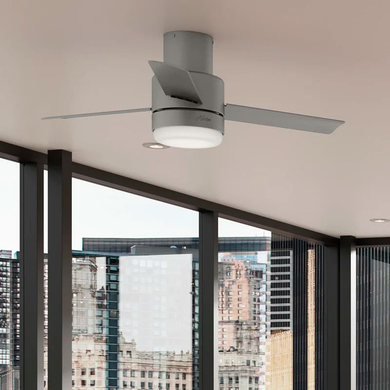Matte Silver 44" Low Profile Ceiling Fan with Remote and LED Light