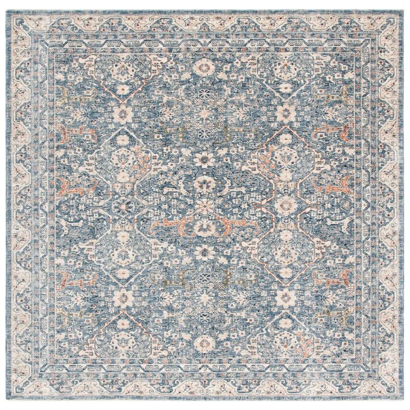 Hand-Knotted Square Cotton-Blend Light Blue Area Rug - 84" x 84"