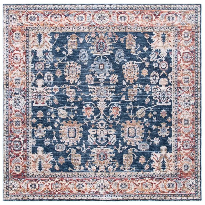 Bennet Square 6'7" Dark Blue and Red Synthetic Oriental Rug