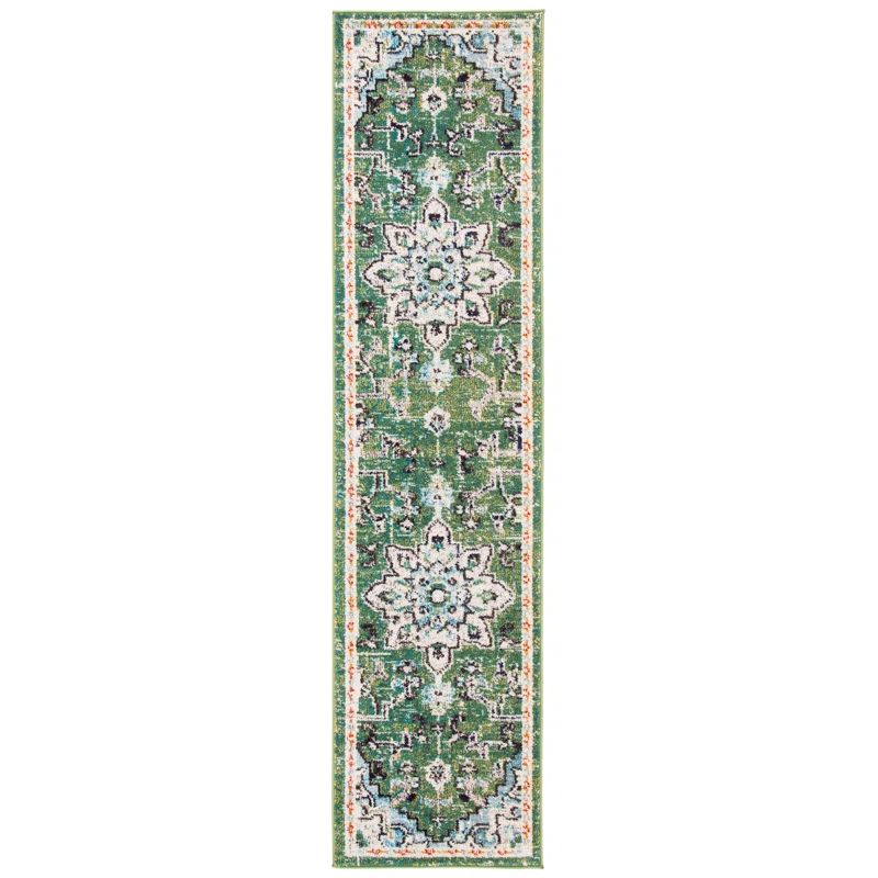 Madison Green and Turquoise Hand-knotted Runner Rug