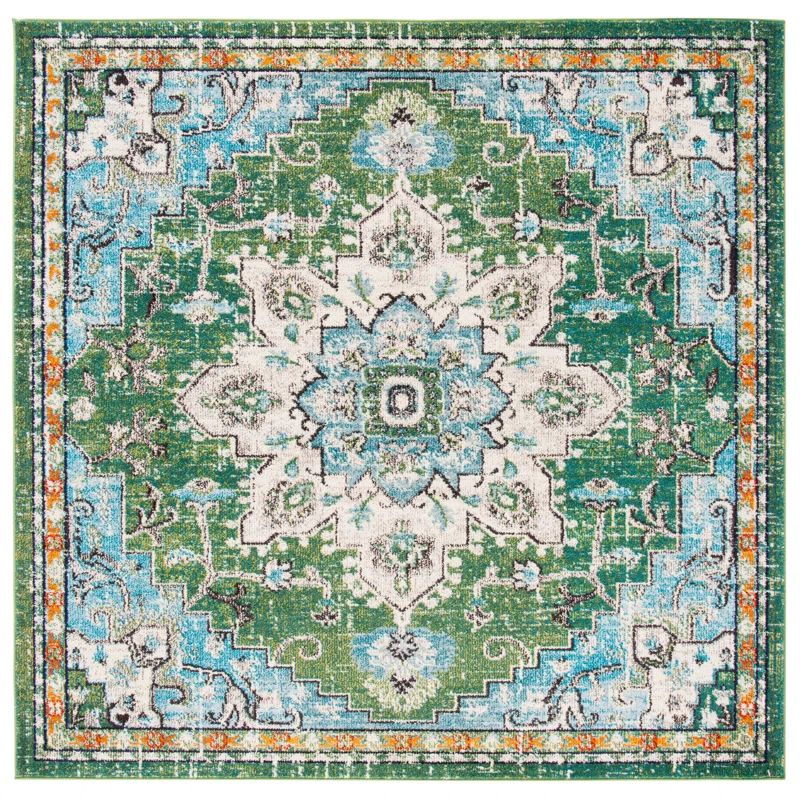 Madison Green and Turquoise Square Washable Area Rug
