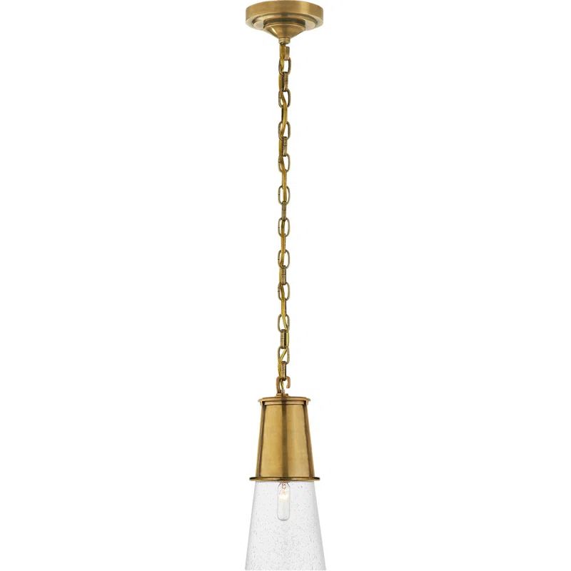 Hand-Rubbed Antique Brass Conical Pendant with Seeded Glass