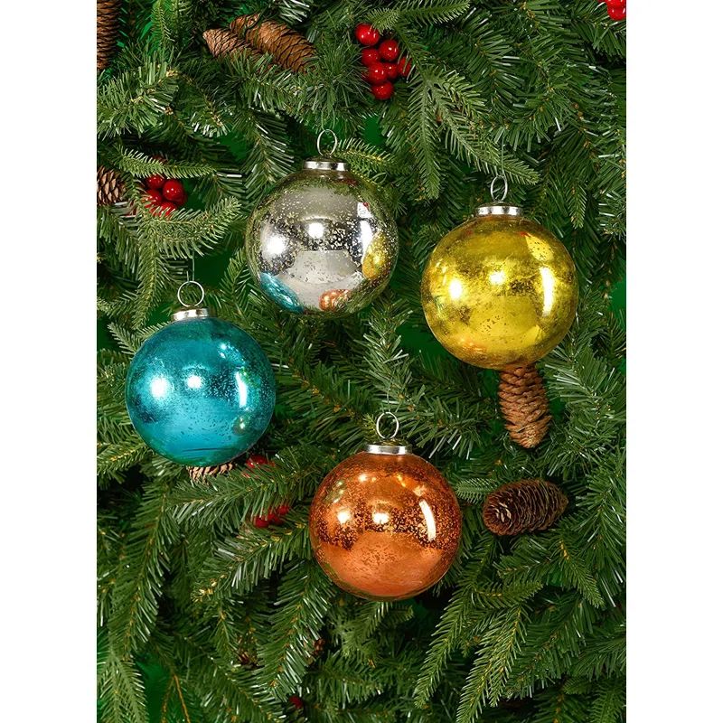 Antique Gold Mercury Glass Hanging Ornaments Set of 4