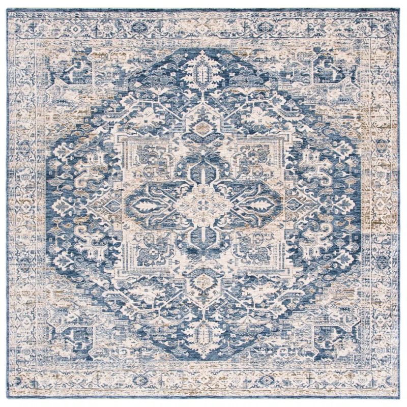 Handmade Blue Cotton Synthetic Square Area Rug 84"