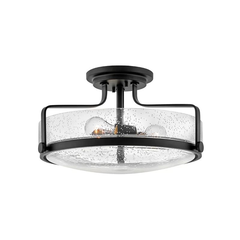 Harper Transitional 3-Light Semi-Flush Mount with Clear Seedy Glass and Black Finish