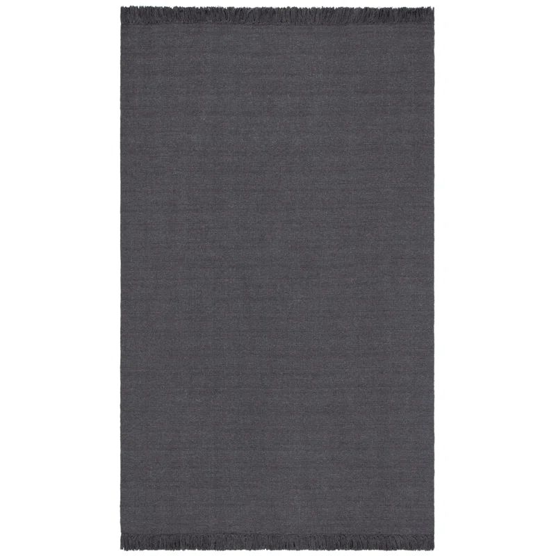 Charcoal Gray Hand-Knotted Wool Rectangular Area Rug, 5' x 8'