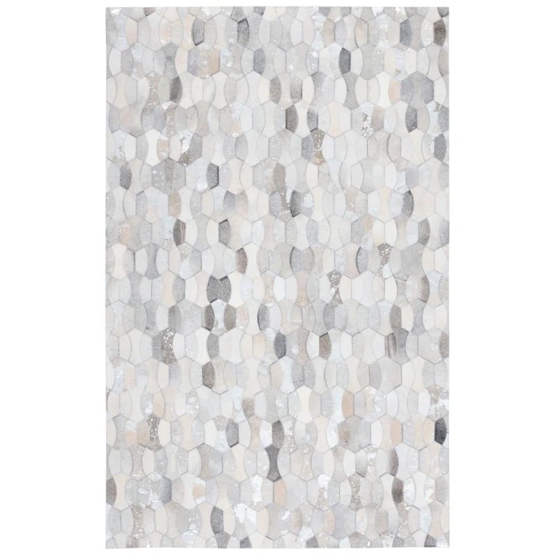 Gray Geometric Handmade Cowhide 3' x 5' Area Rug