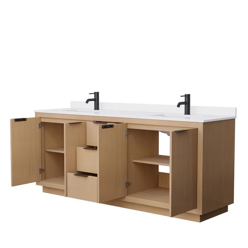 Maroni 80'' Light Straw Double Bathroom Vanity with Marble Top