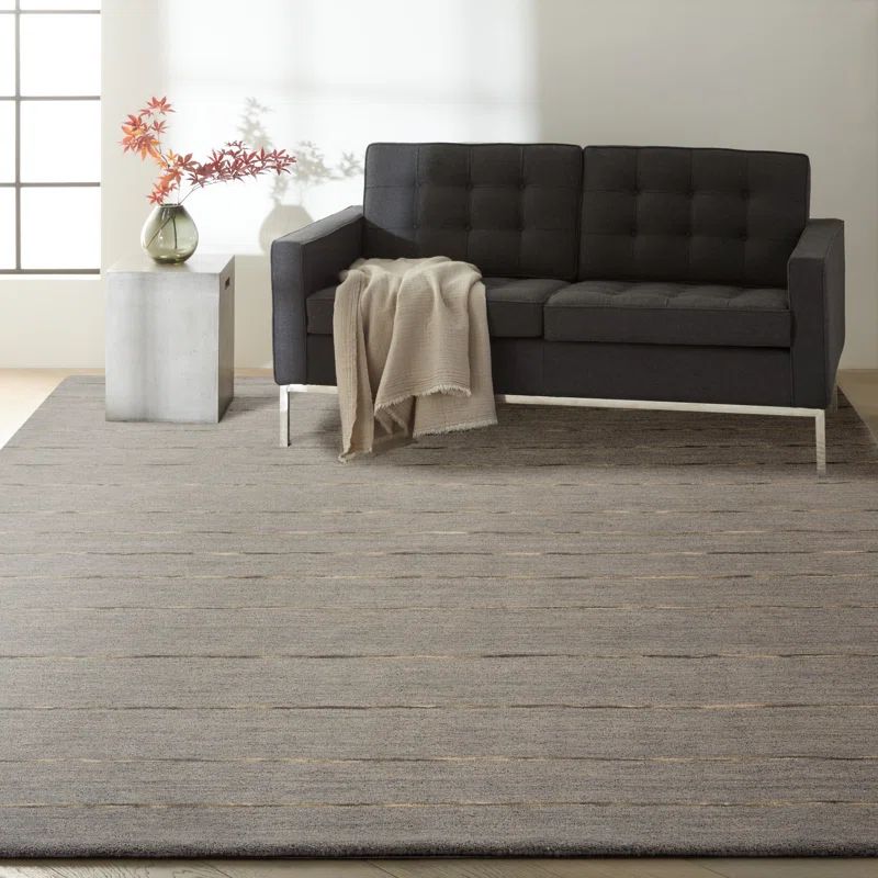 Charcoal Stripe Handmade Wool 8' x 10' Easy Care Rug