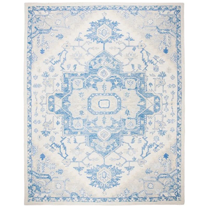 Ivory Medallion 10' x 14' Hand-Knotted Wool Area Rug