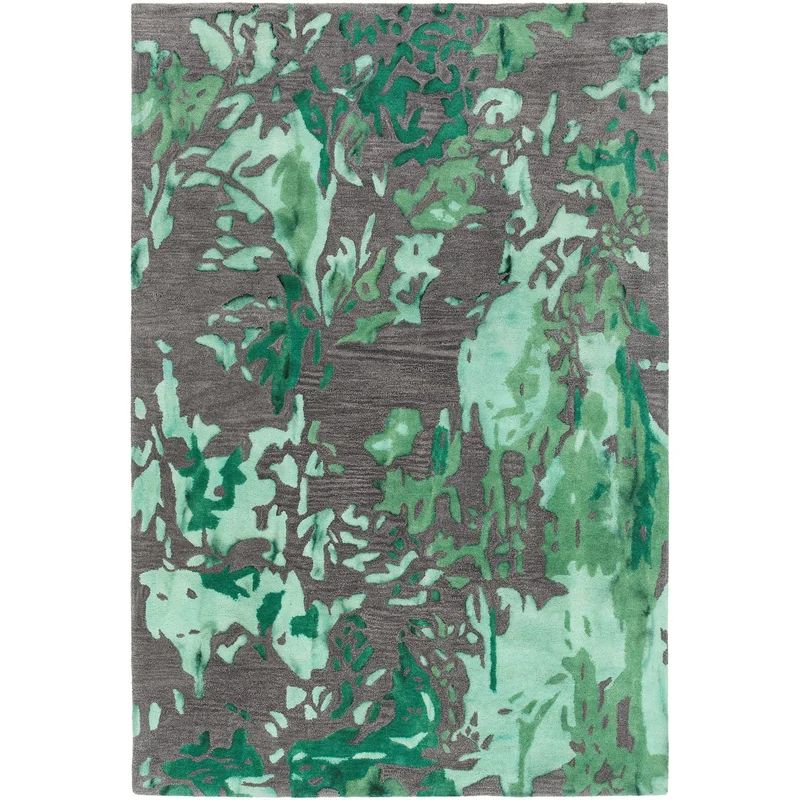 Lush Green Abstract Hand-Tufted Wool Rug 7'9" x 10'6"