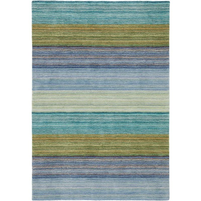 Handmade Brushstroke Blue Stripe Wool Area Rug 5' x 8'