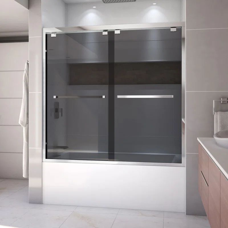Encore 60" Chrome Semi-Frameless Sliding Tub Door with Smoke Gray Glass