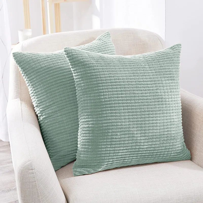 Coral Green Corduroy Stripe Euro Pillow Covers, Set of 2