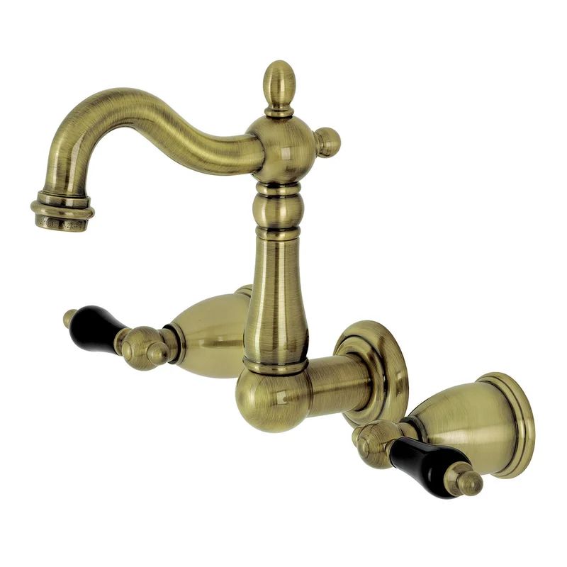 Duchess 10" Brushed Brass Wall Mount Bathroom Faucet with Porcelain Handles