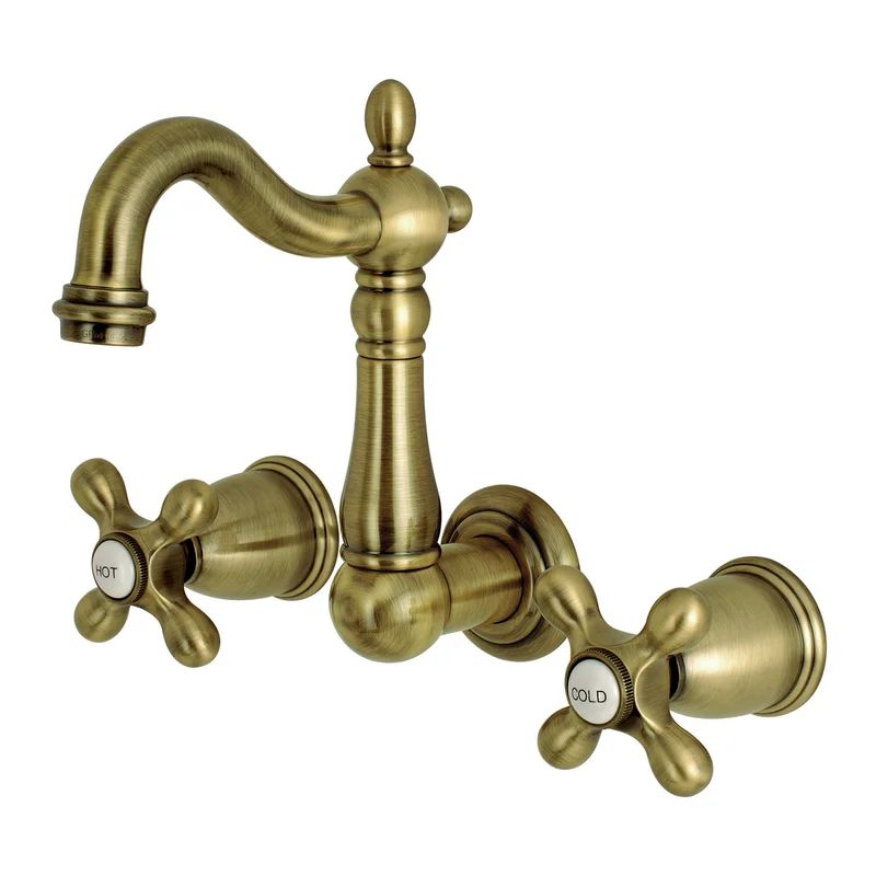 Heritage Antique Brass Wall Mounted Bathroom Faucet