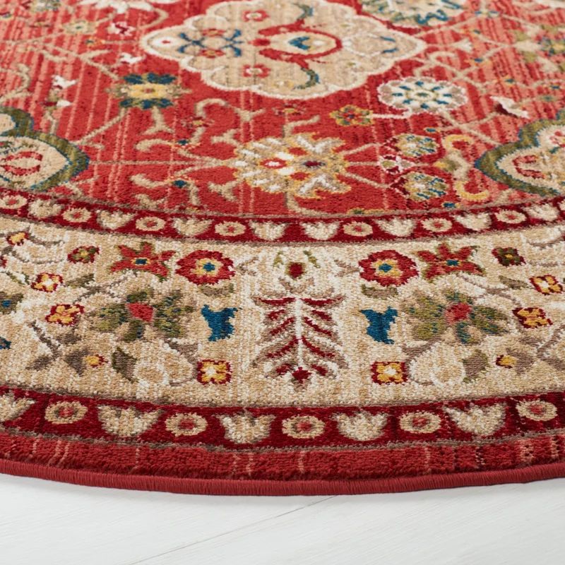 Ariel Floral Medallion Red & Beige Synthetic Runner Rug, 2'2" x 10'