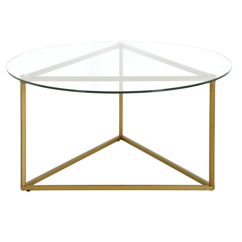 Jenson 35" Round Brass Metal and Glass Coffee Table