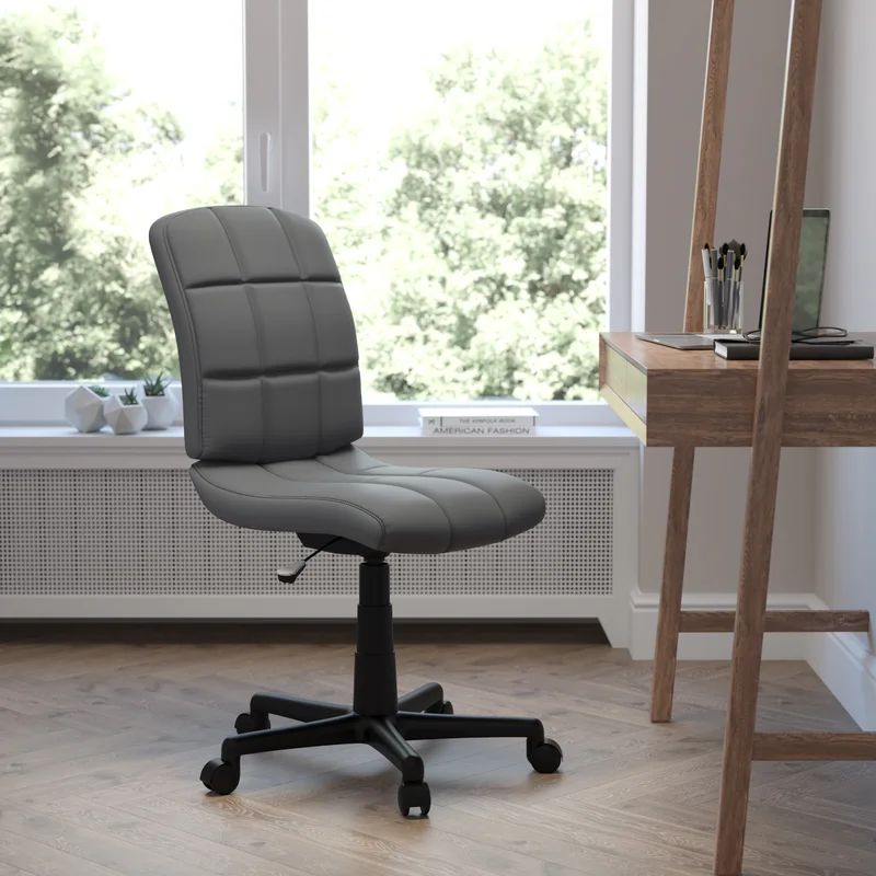Sleek Modern Gray Vinyl Armless Swivel Task Chair