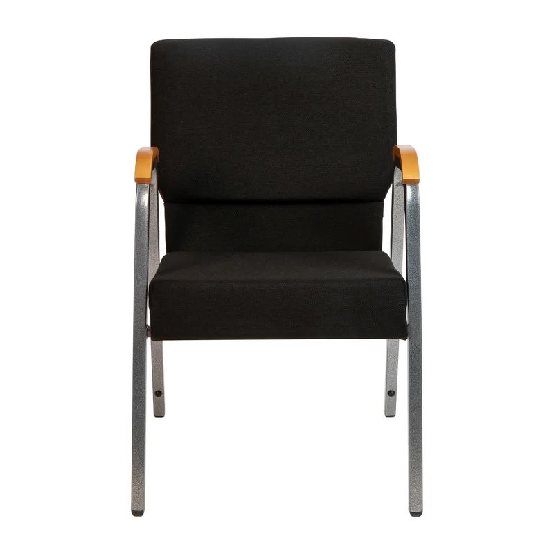 21" Black Fabric and Silver Steel Stacking Arm Chair