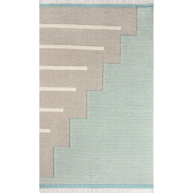 Karl Geometric Blue Wool 9' x 12' Handwoven Area Rug
