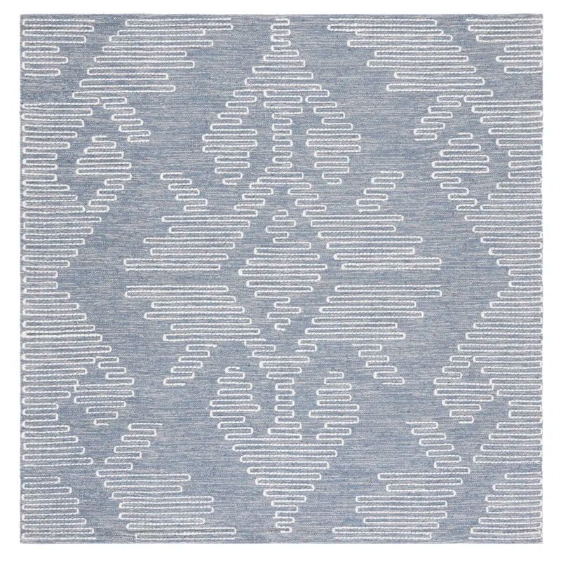 Handwoven Nomadic Blue & Ivory Wool-Cotton Square Rug - 6'