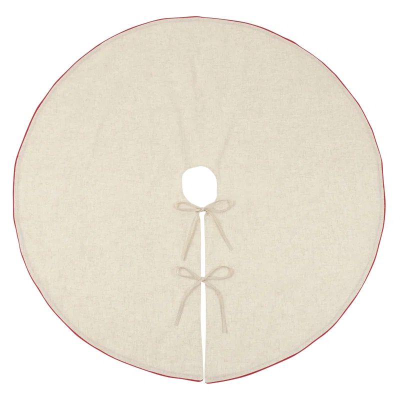 Natural Linen and Red Piping 72" Circular Tree Skirt