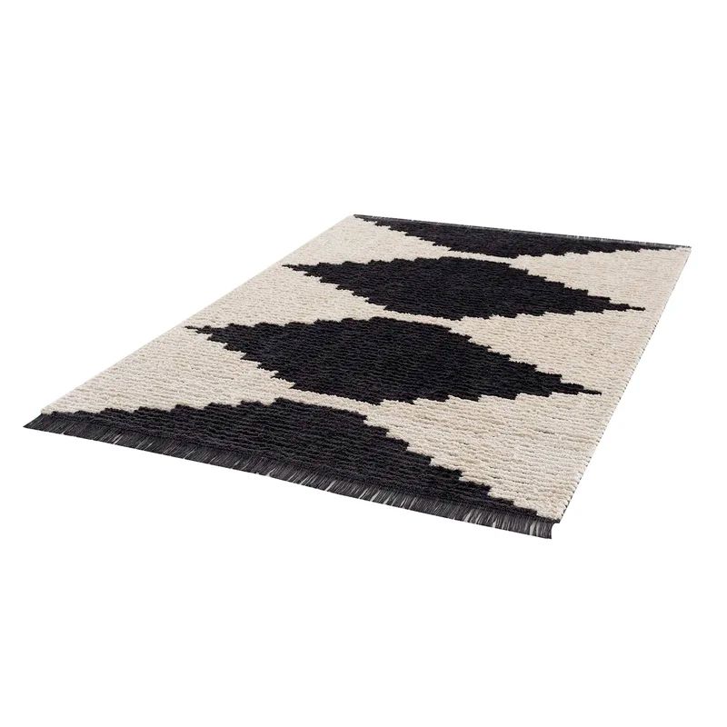 Amanda Black & Ivory Soft High Pile 6' x 9' Modern Area Rug