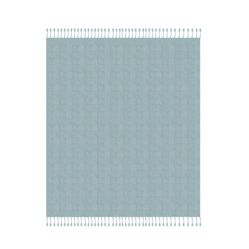 Light Blue Organic Cotton Fringe Throw Blanket 60" x 50"