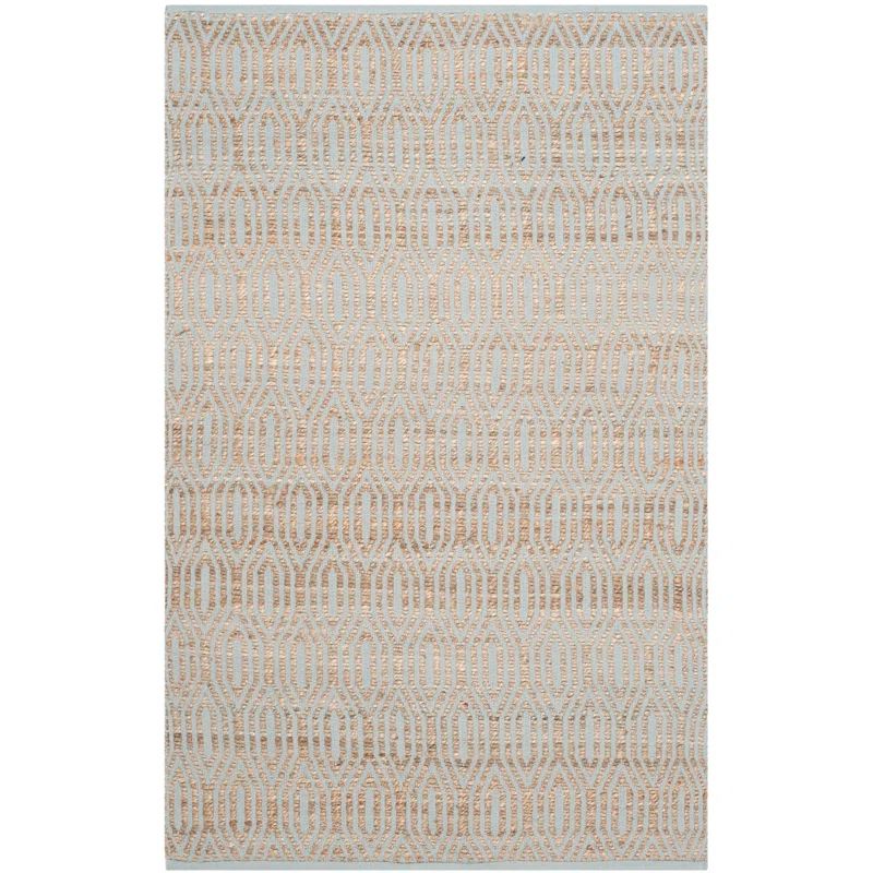 Silver and Natural Geometric Cotton Handmade 4' x 6' Rug