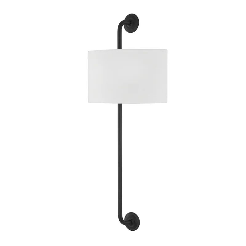 Daylon Forged Iron 1-Light Wall Sconce with White Linen Shade