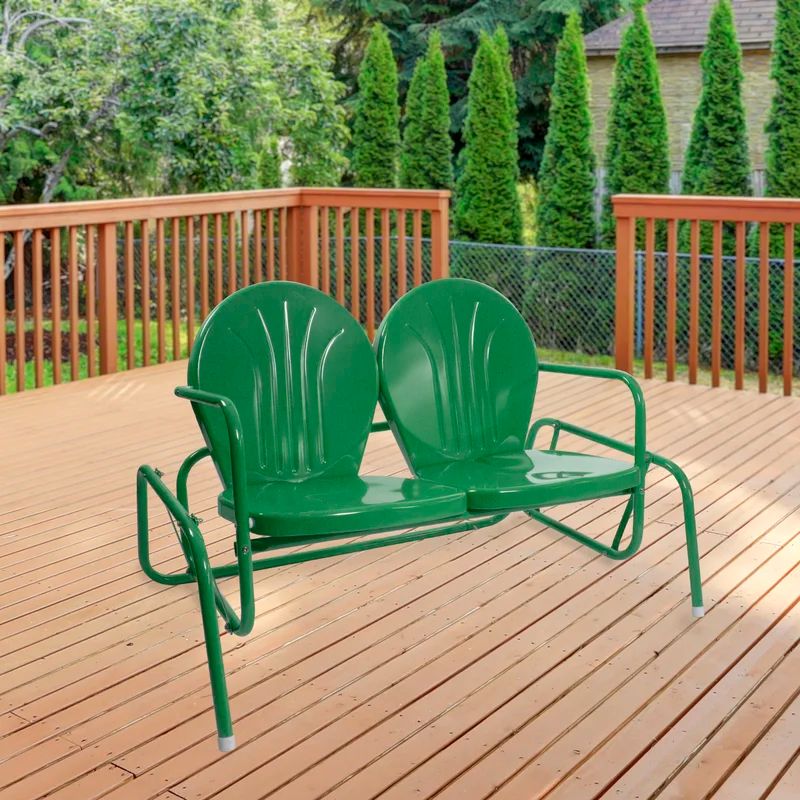 Green Retro Metal Double Glider Patio Chair with Powder-Coated Finish