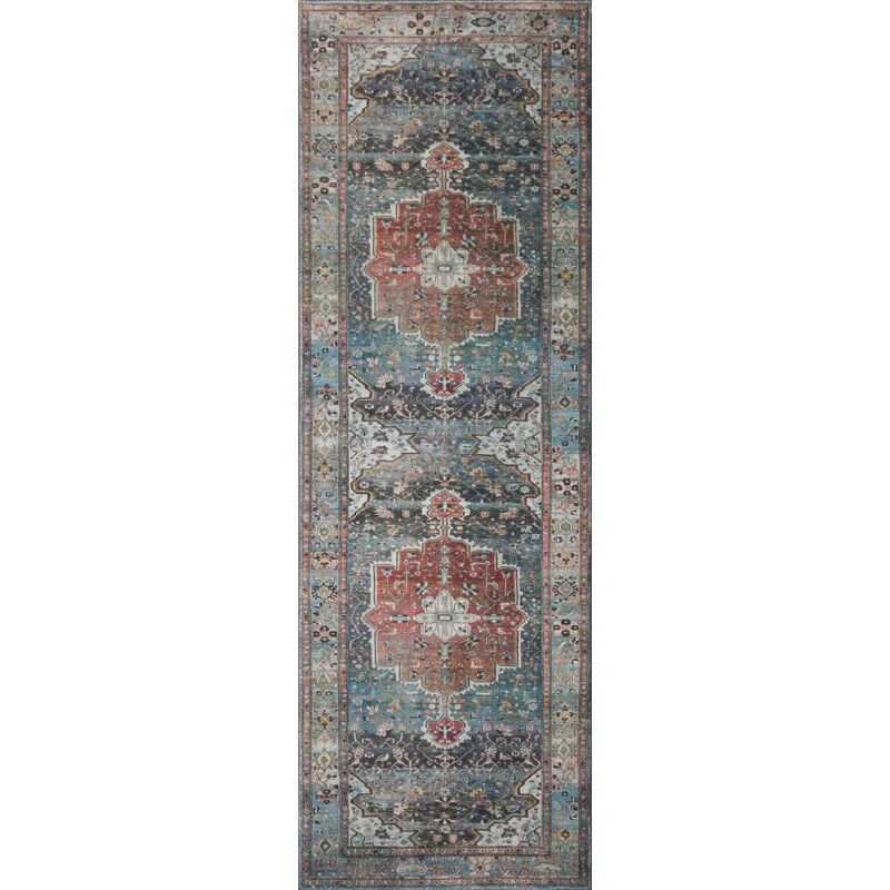 CloudPile Plush Ocean & Brick Oriental Runner Rug - 2'6" x 9'6"