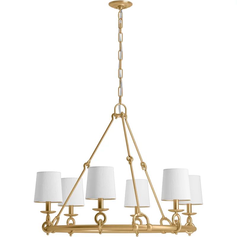 Terret Equestrian-Inspired 35.75" Brushed Moderne Brass Six-Light Chandelier